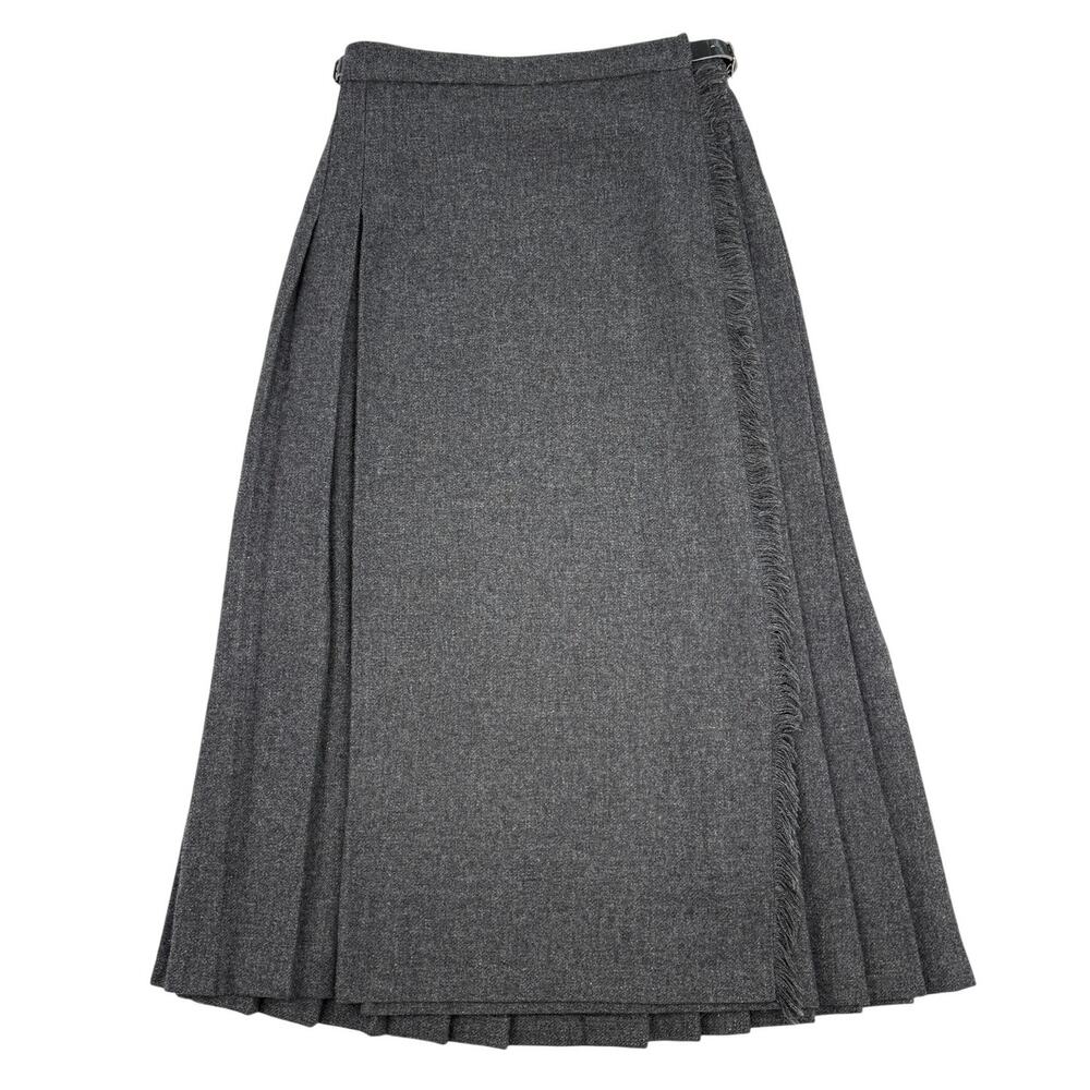 Vintage 70s Brooks Brothers Wool Pleated Wrap Skirt Gray Made in Scotland Size 8